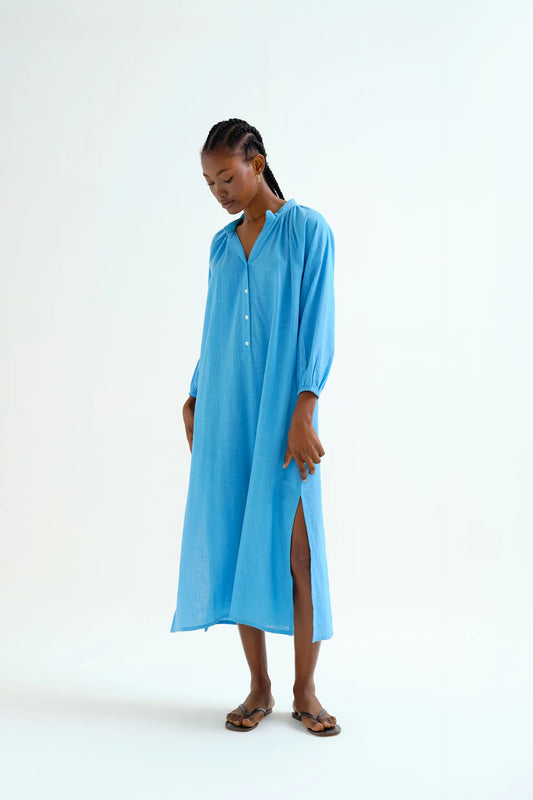 Kaftan largo azul con botones