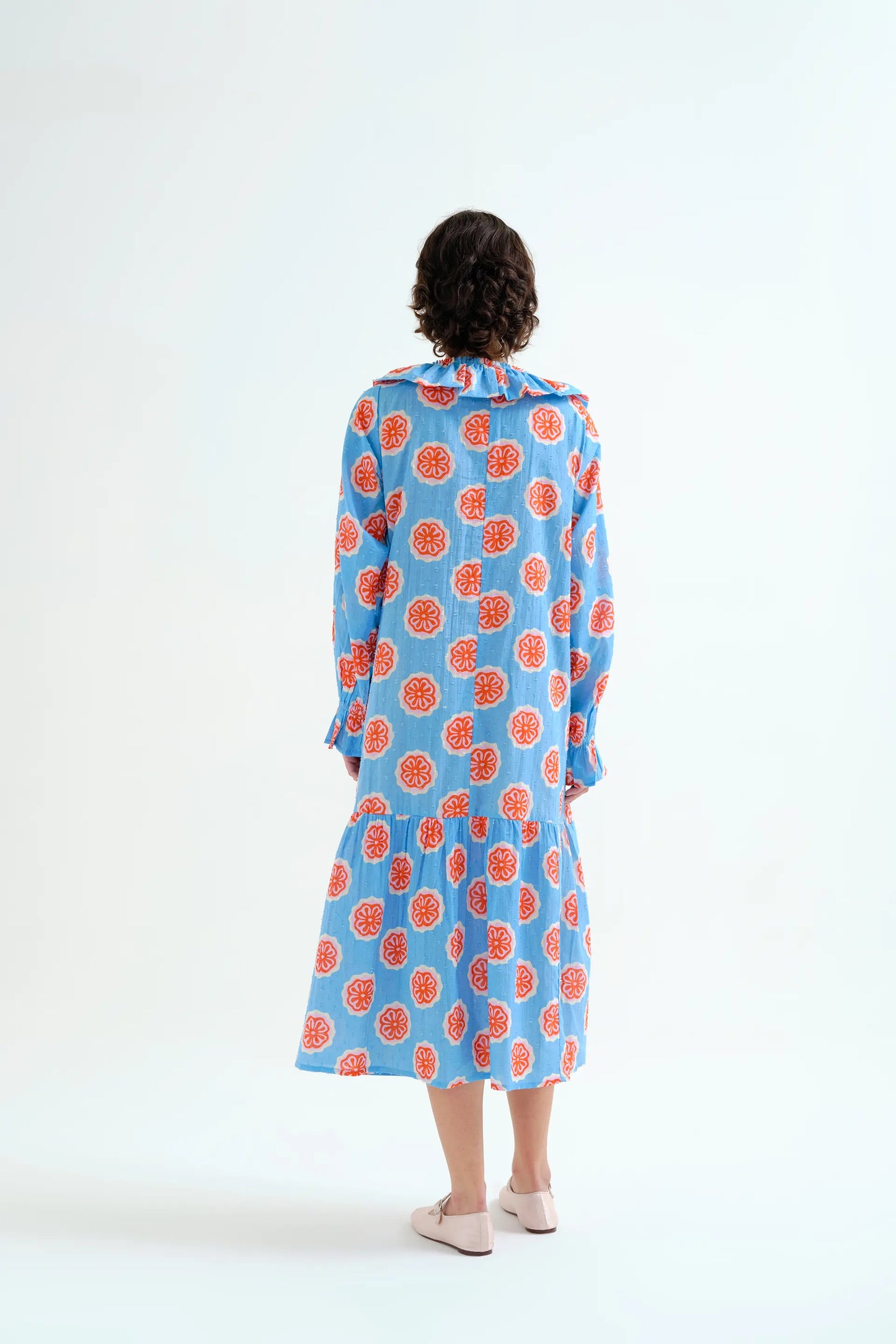 Long beach dress with Red bloom flowers print