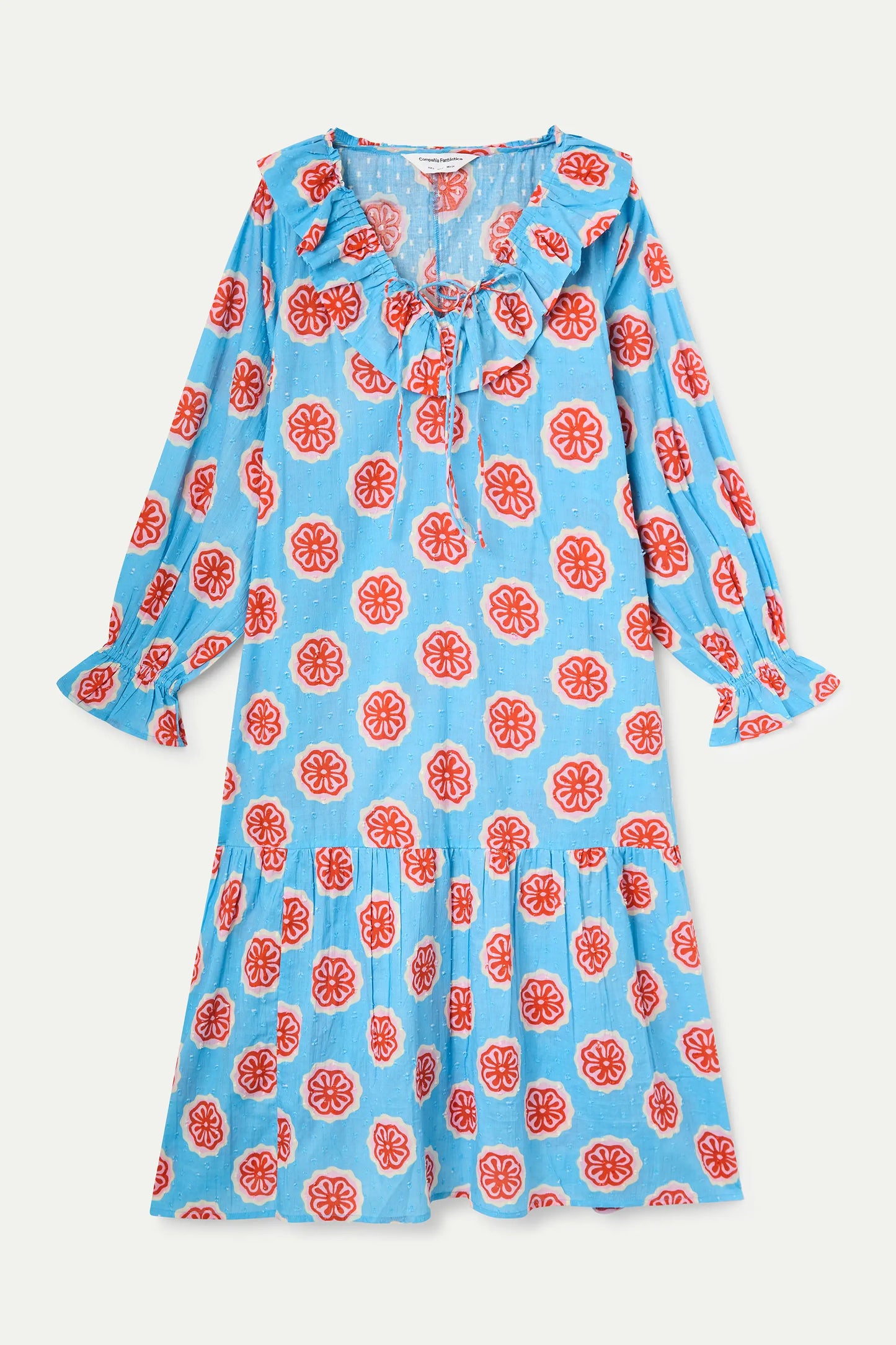 Long beach dress with Red bloom flowers print