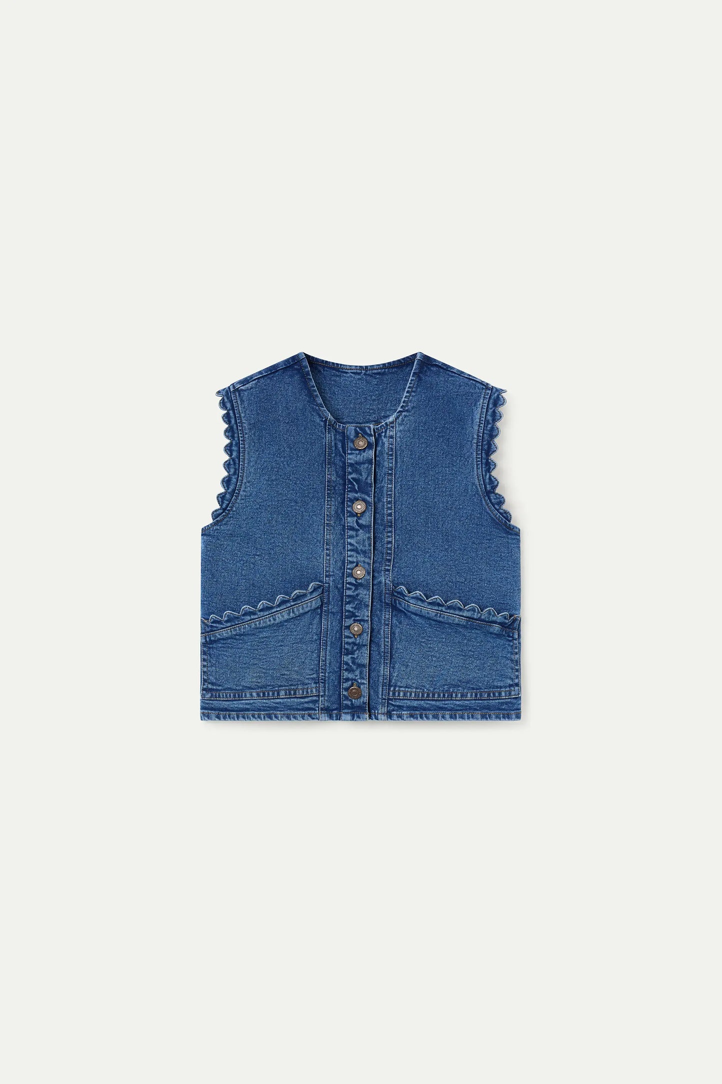 Chaleco vaquero azul con detalle de ondas