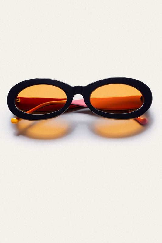 Gafas azul marino con punta patillas multicolor rosa y amarillo