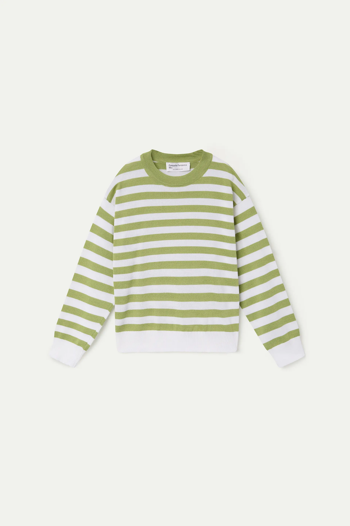 Maglione a righe per bambina, bianco e verde