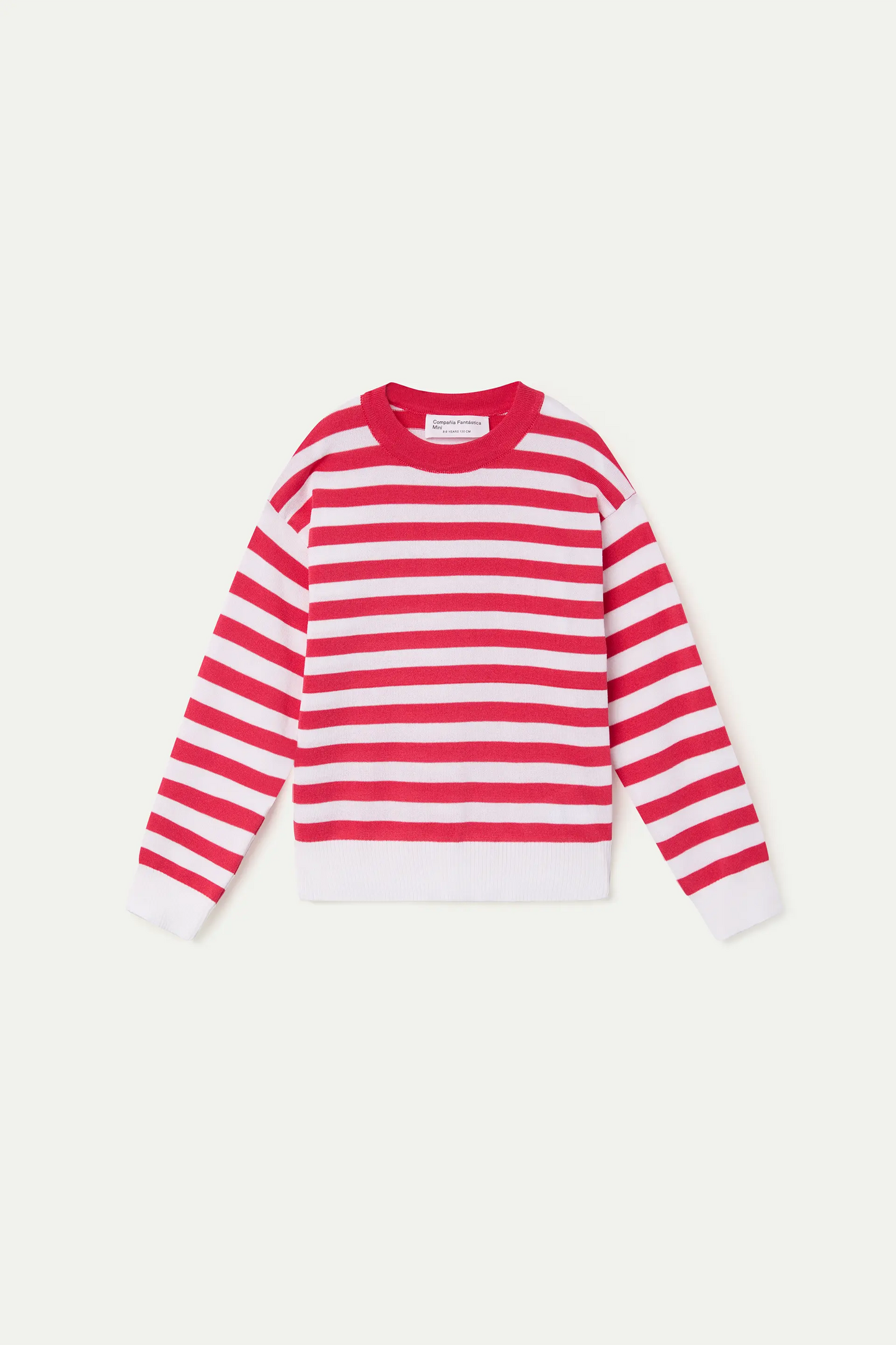 Maglione a righe per bambina, bianco e rosso