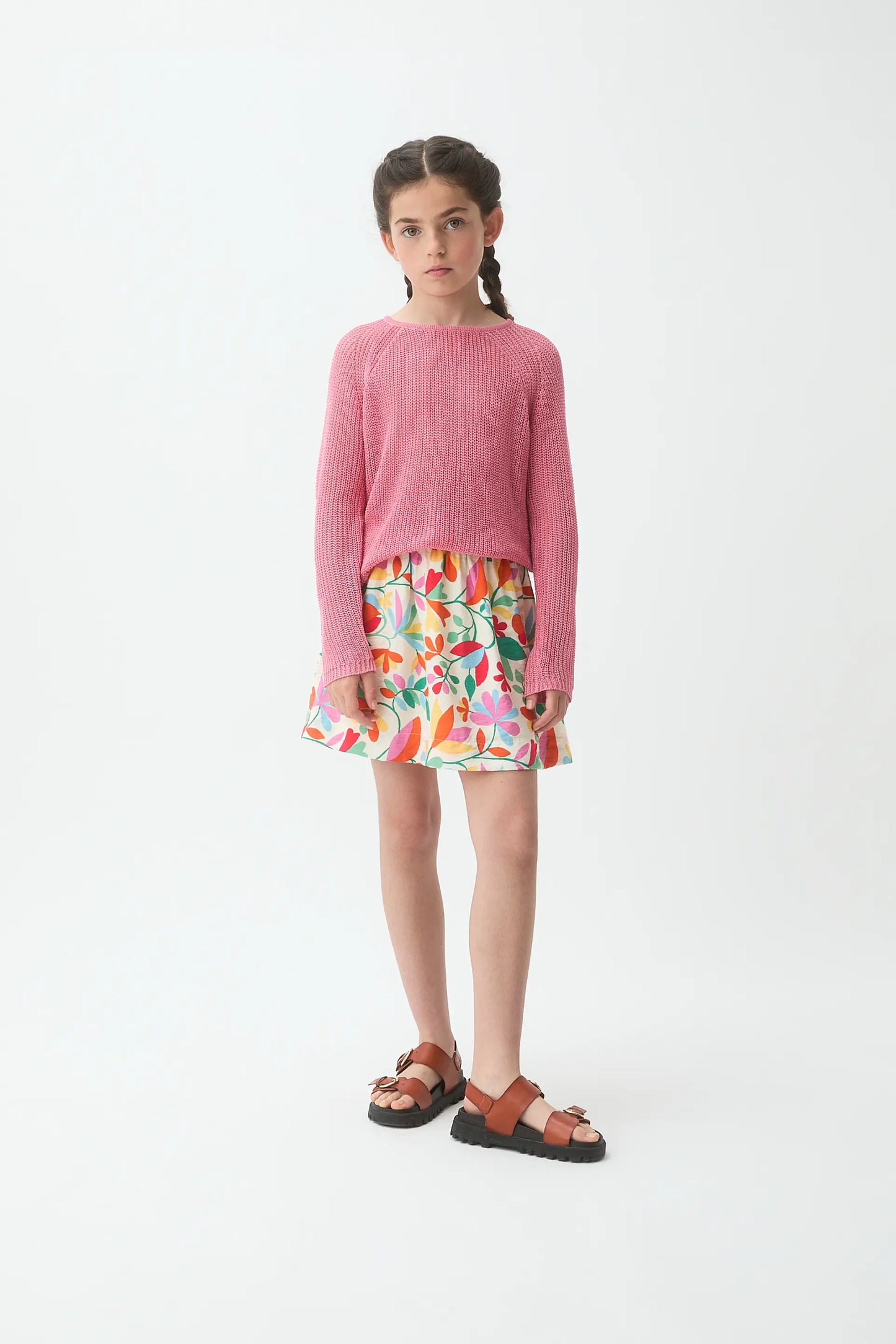 Jersey punto rosa manga larga de niña