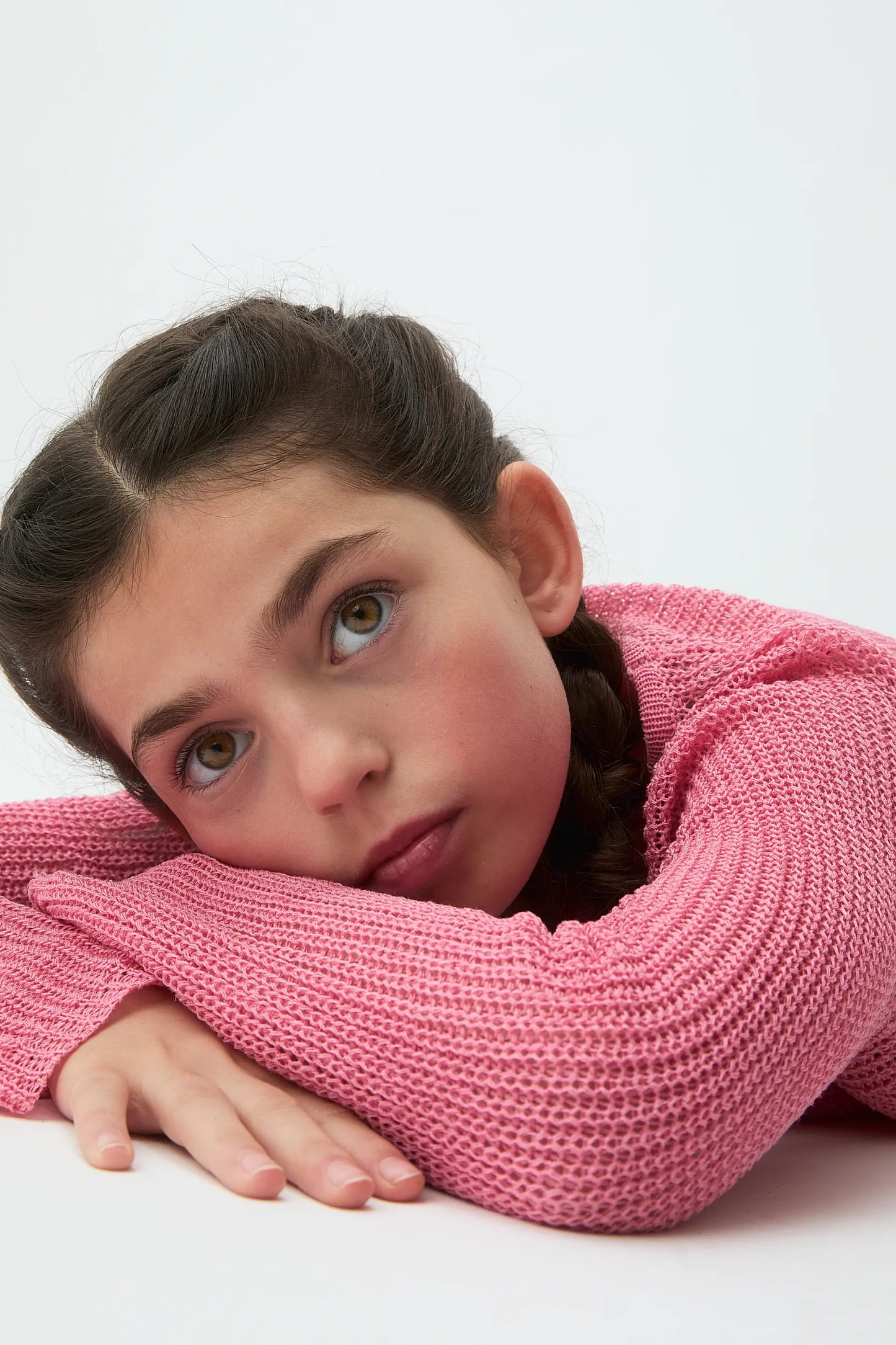 Jersey punto rosa manga larga de niña