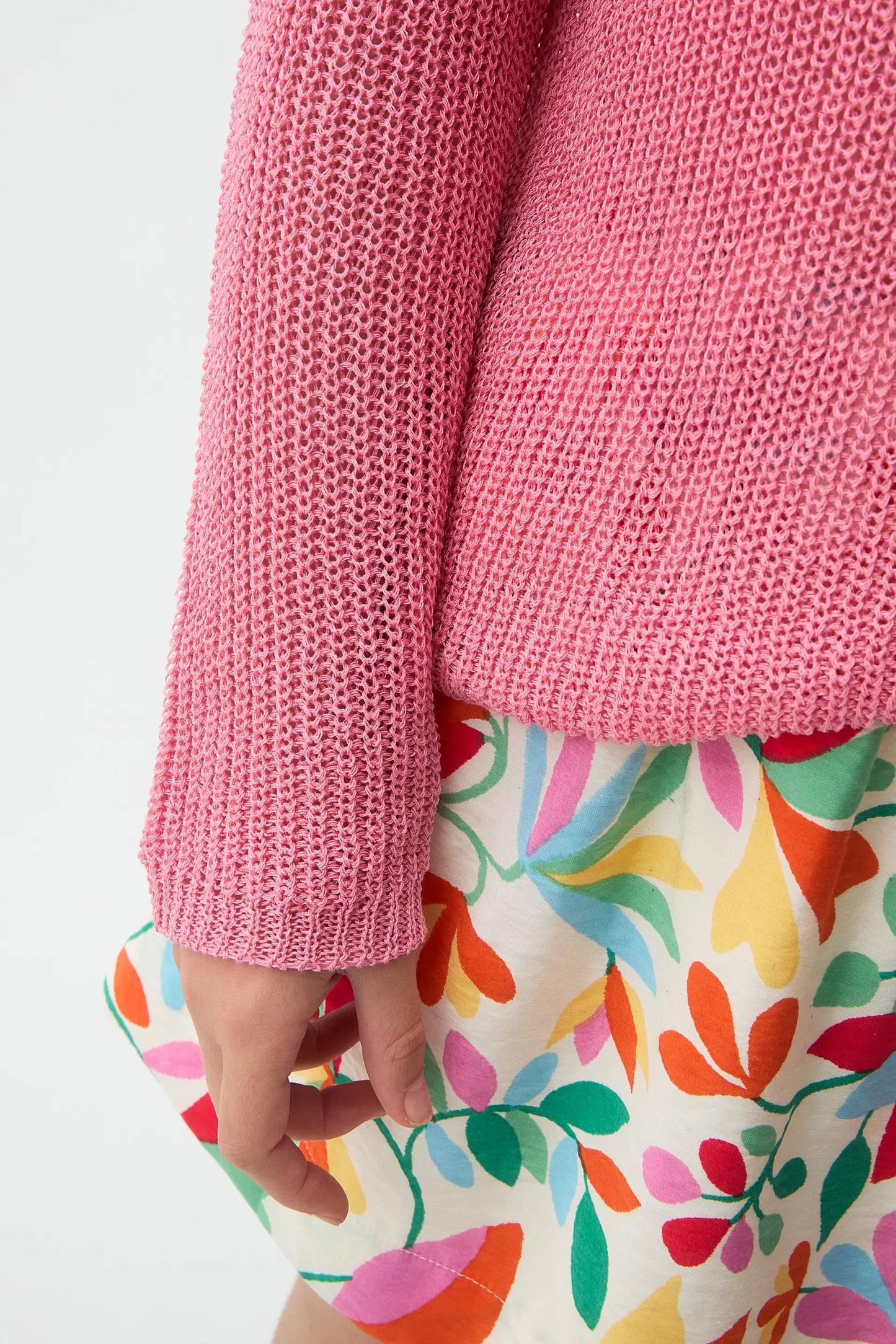 Jersey punto rosa manga larga de niña