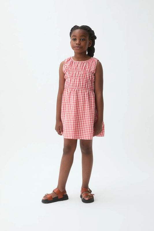 Vestido corto de niña con estampado Vichy rojo
