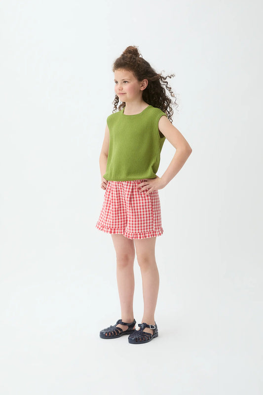 Shorts de niña con estampado Vichy rojo