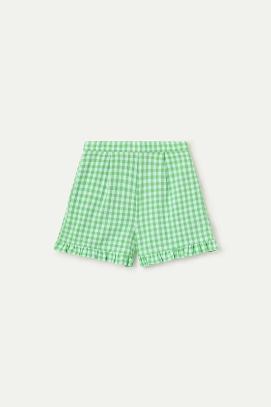 Shorts de niña con estampado vichy verde claro