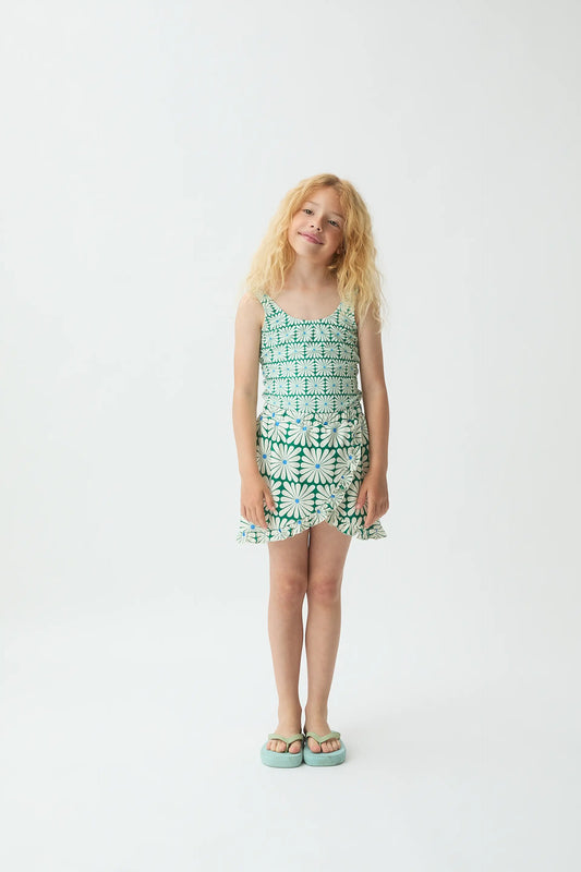 Falda corta pareo de niña con estampado Olive Flower Green