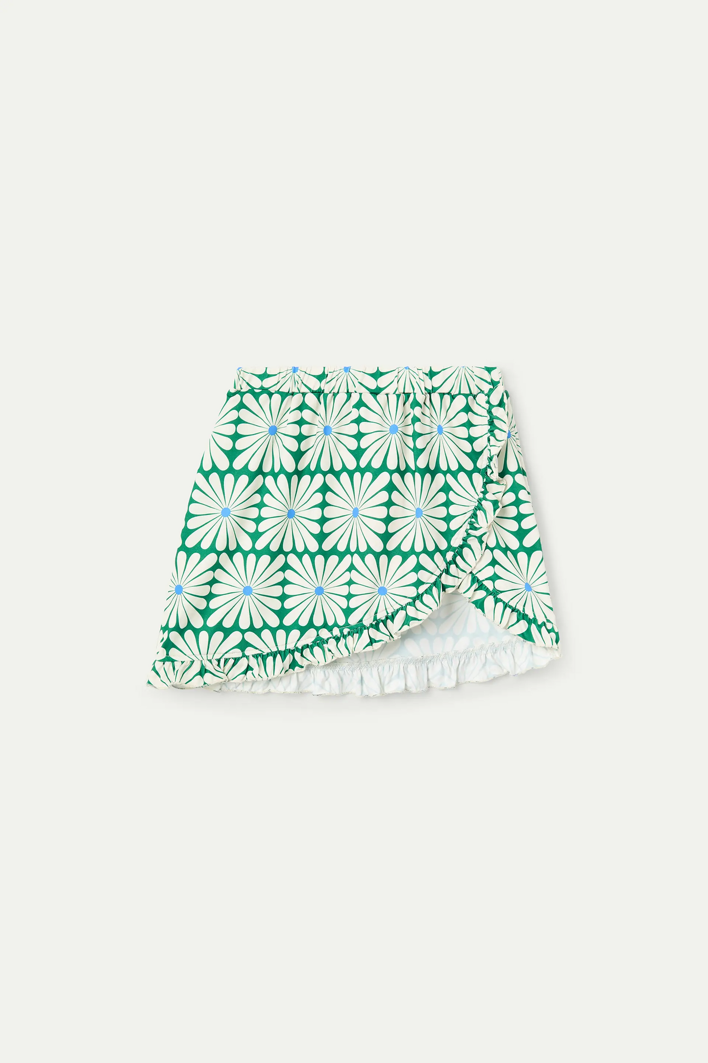 Falda corta pareo de niña con estampado Olive Flower Green