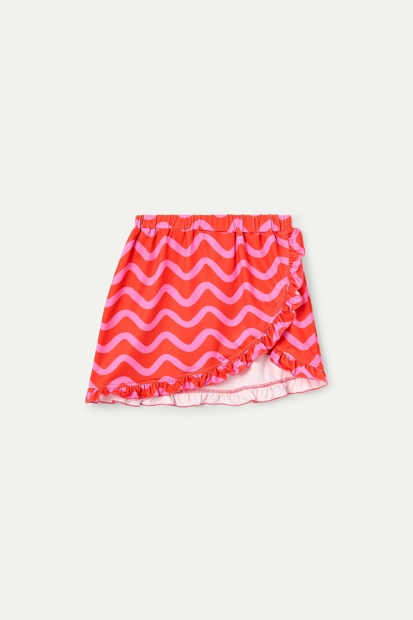 Girls' short pareo skirt with Wave Red &amp; Pink print