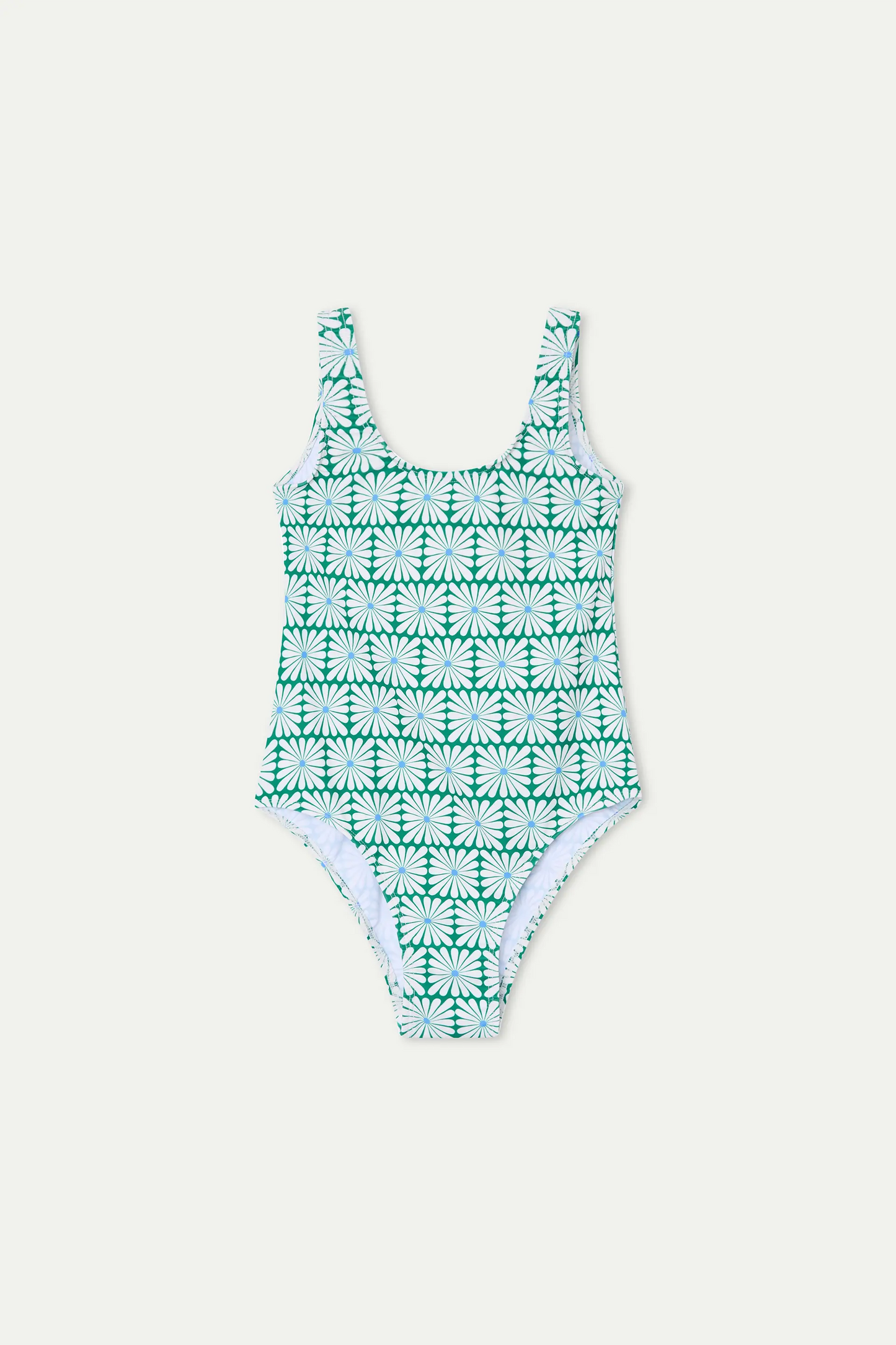 Girl's swimsuit with Olive Flower Green print