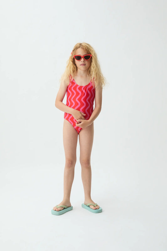 Bañador de niña con estampado Wave Red & Pink