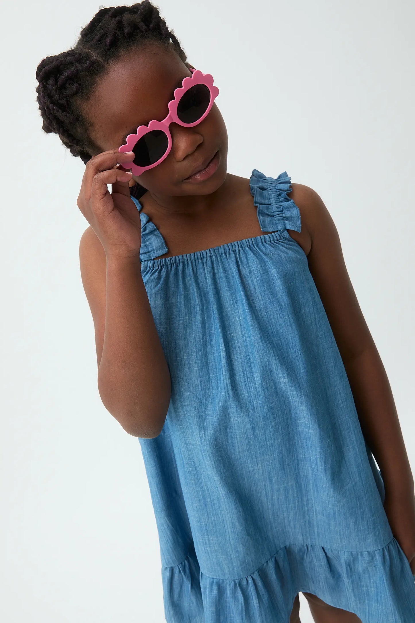 Vestido corto de niña 100% algodón Chambray