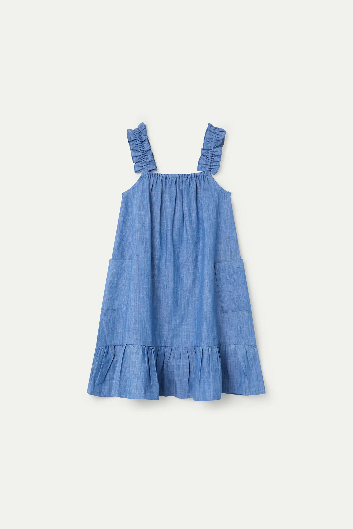 Vestido corto de niña 100% algodón Chambray