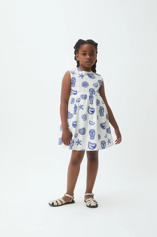 Vestido corto de niña 100% algodón estampado Lobster