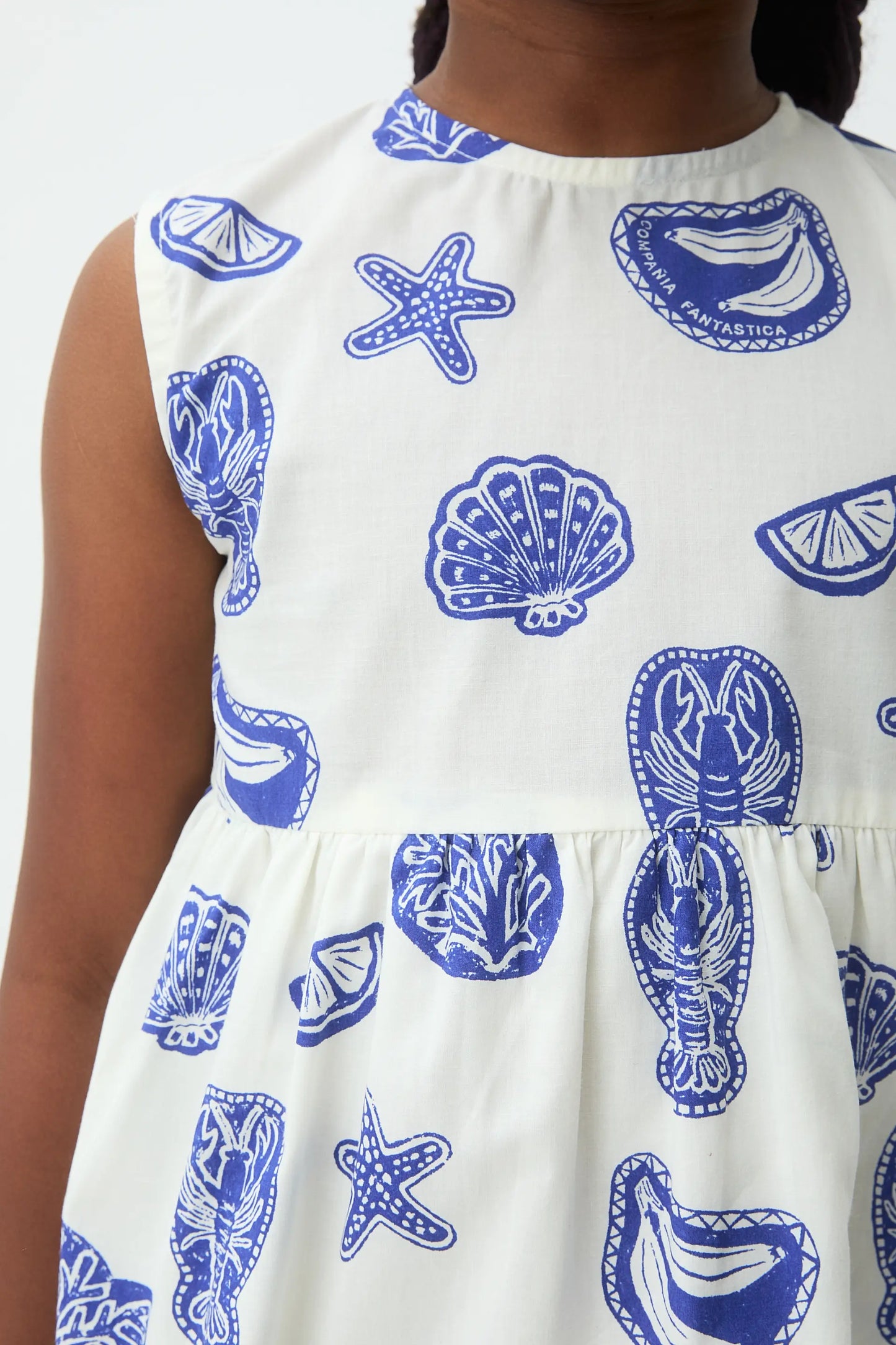Short dress for girls, 100% cotton, Lobster print