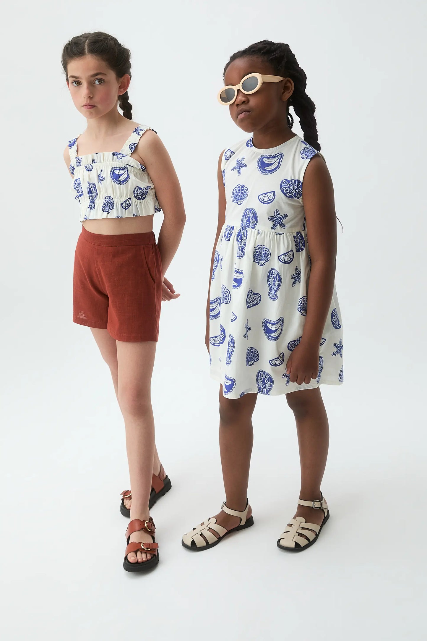 Short dress for girls, 100% cotton, Lobster print