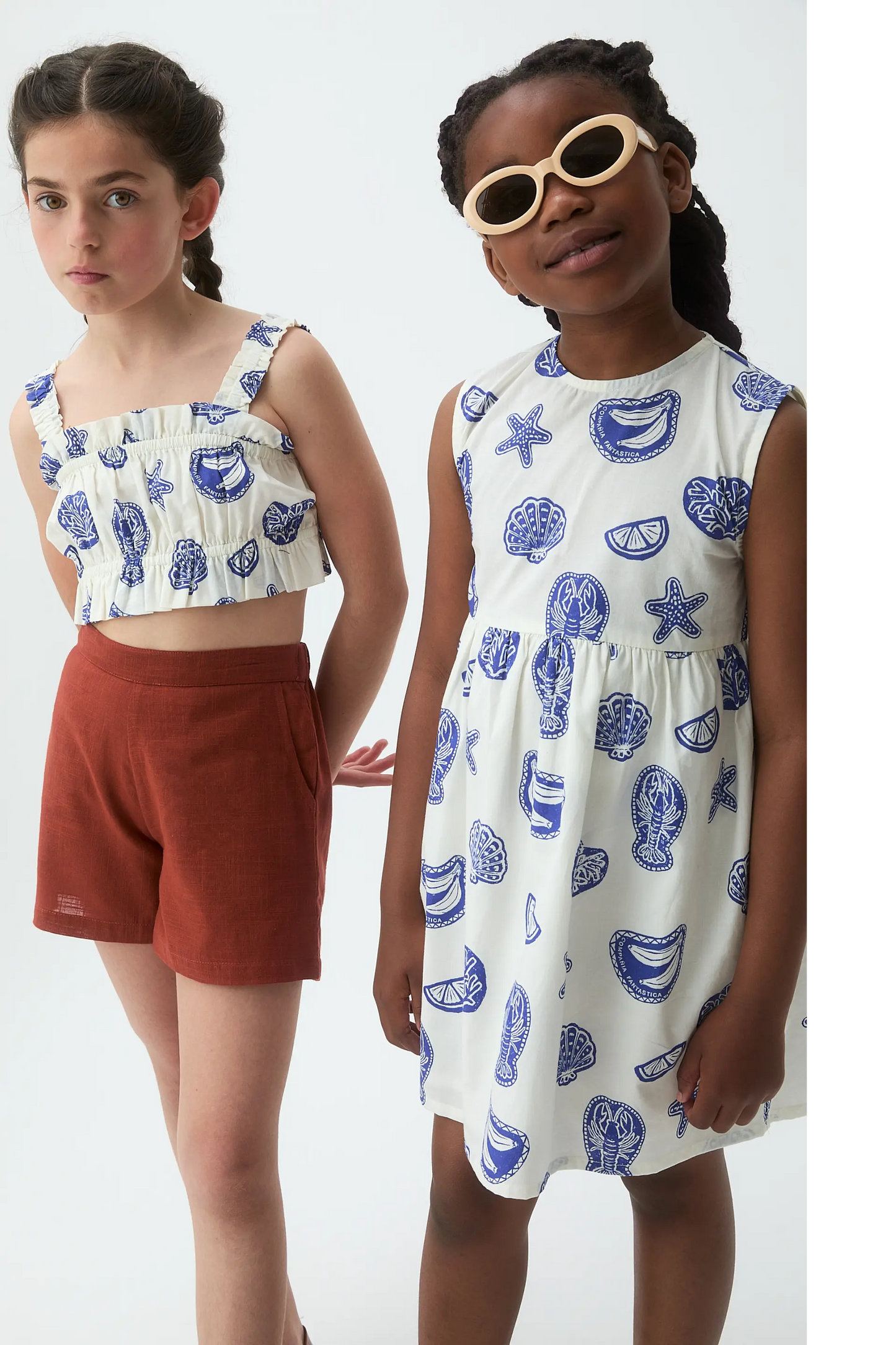 Short dress for girls, 100% cotton, Lobster print