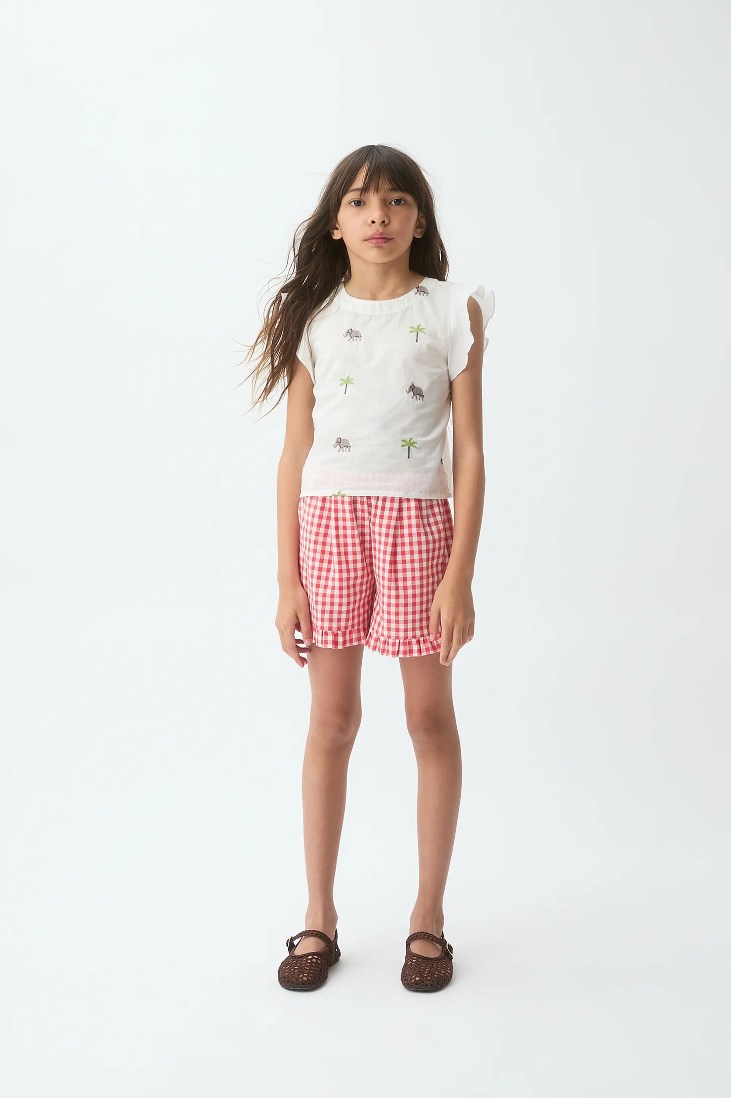 Top de niña con bordado Elephant & Palm Tree