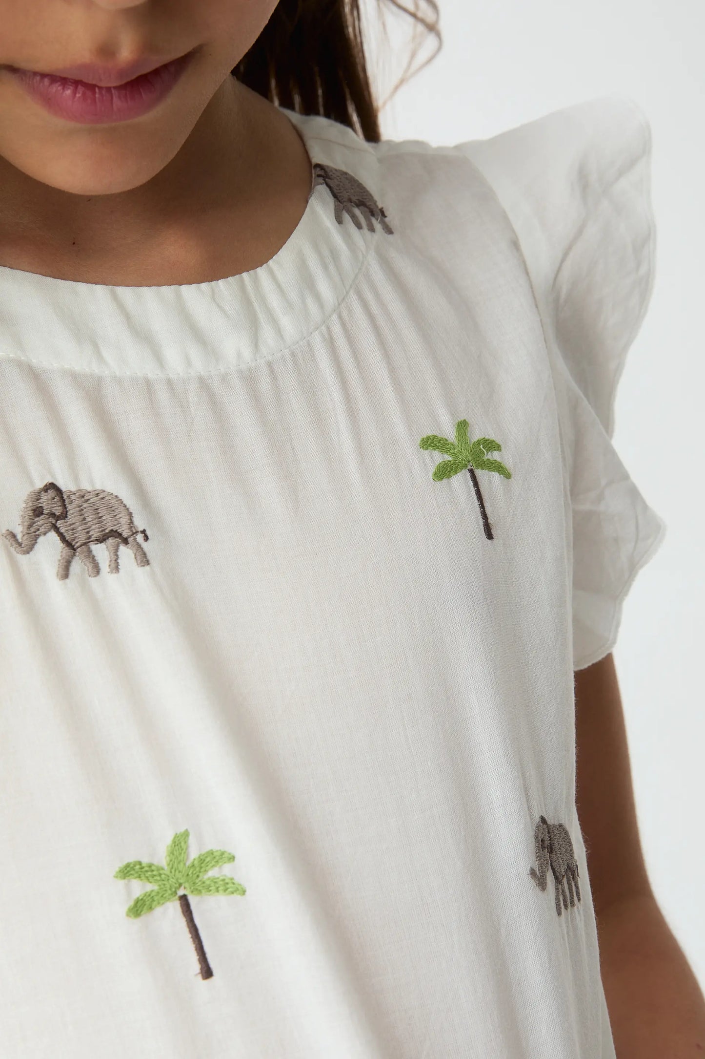 Top de niña con bordado Elephant & Palm Tree