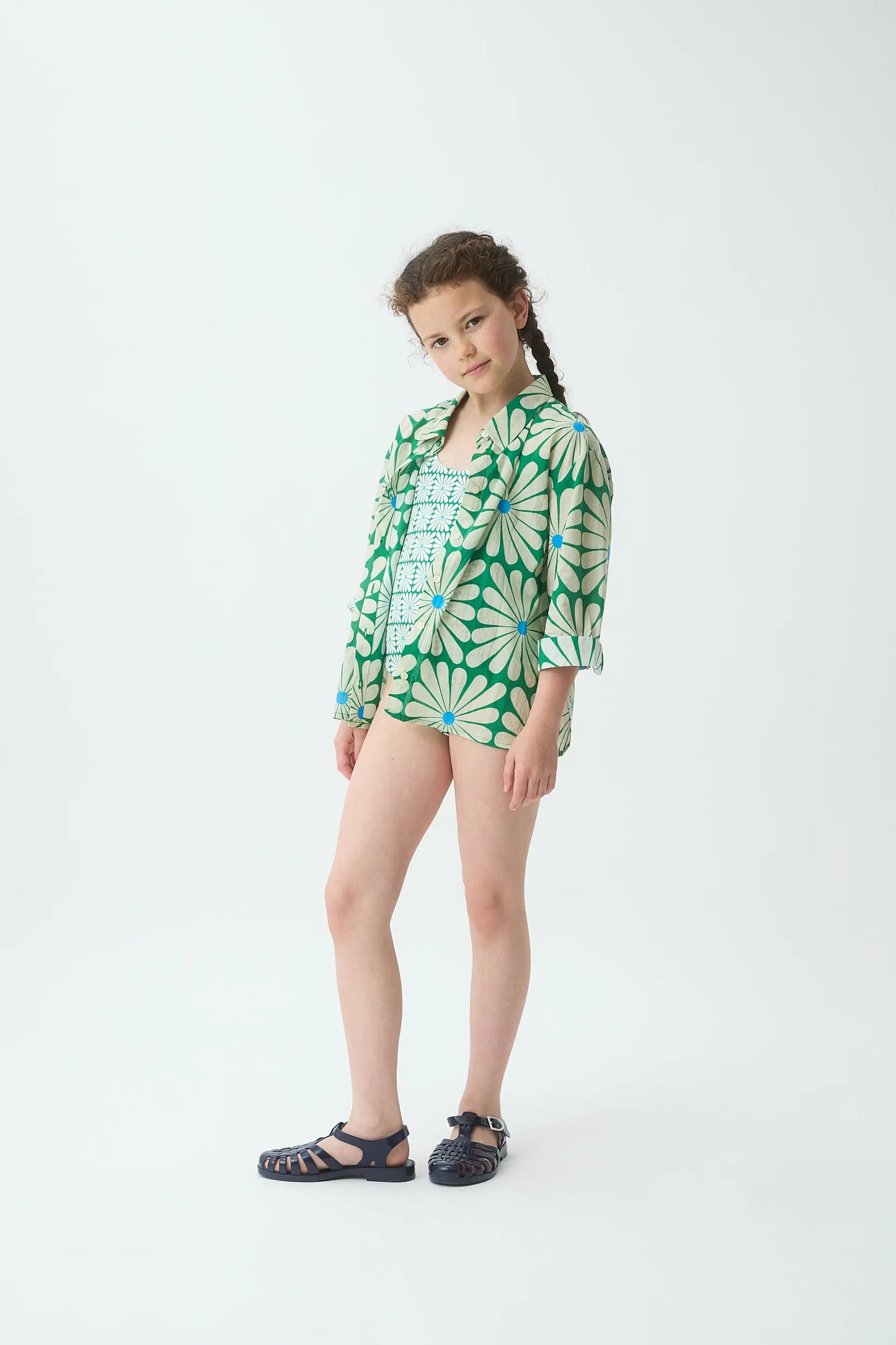 Girl's shirt with Olive Flower Green print