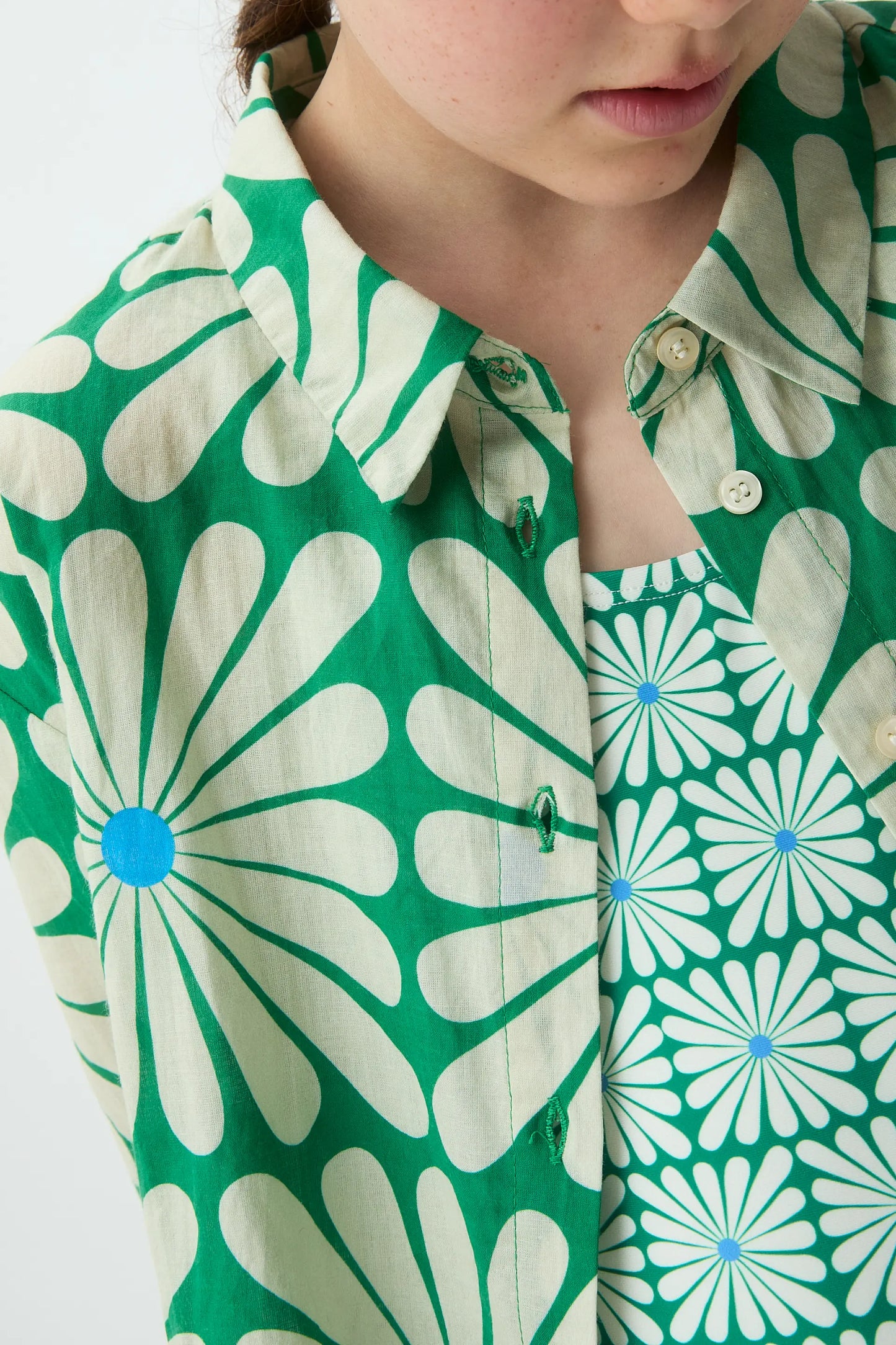 Girl's shirt with Olive Flower Green print