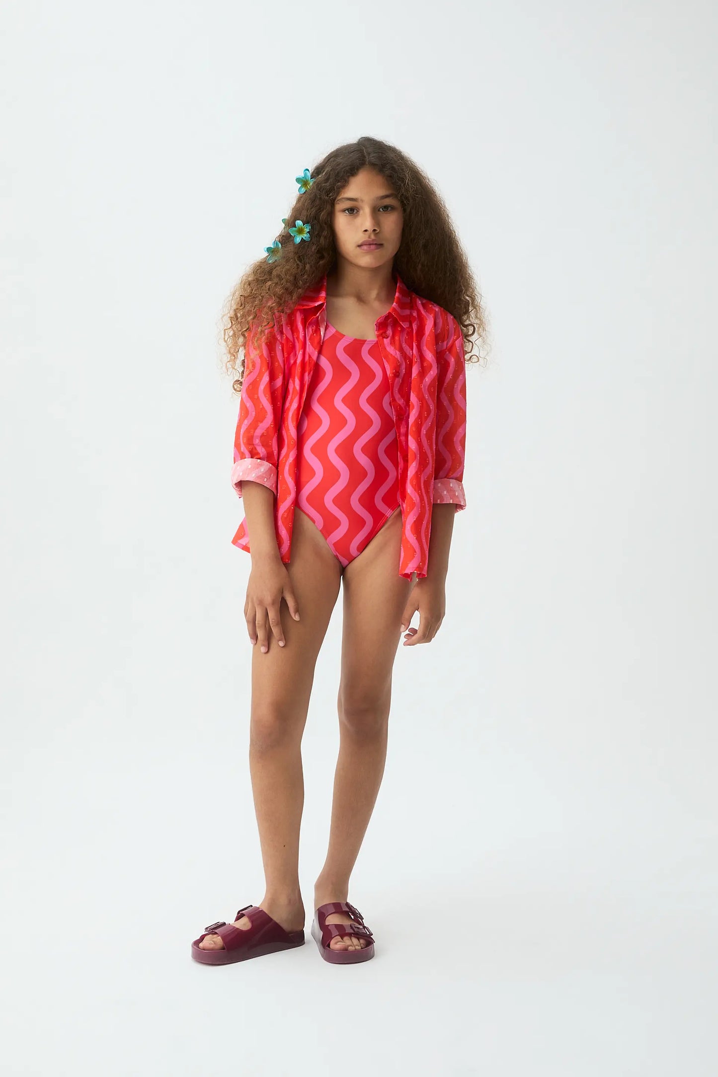 Maglietta da bambina con stampa Wave Red & Pink