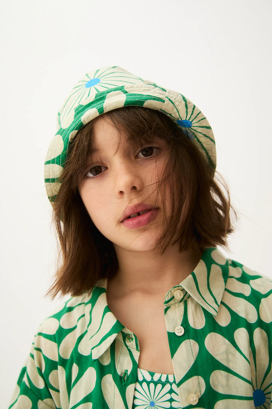 Gorro de niña con estampado Olive Flower Green