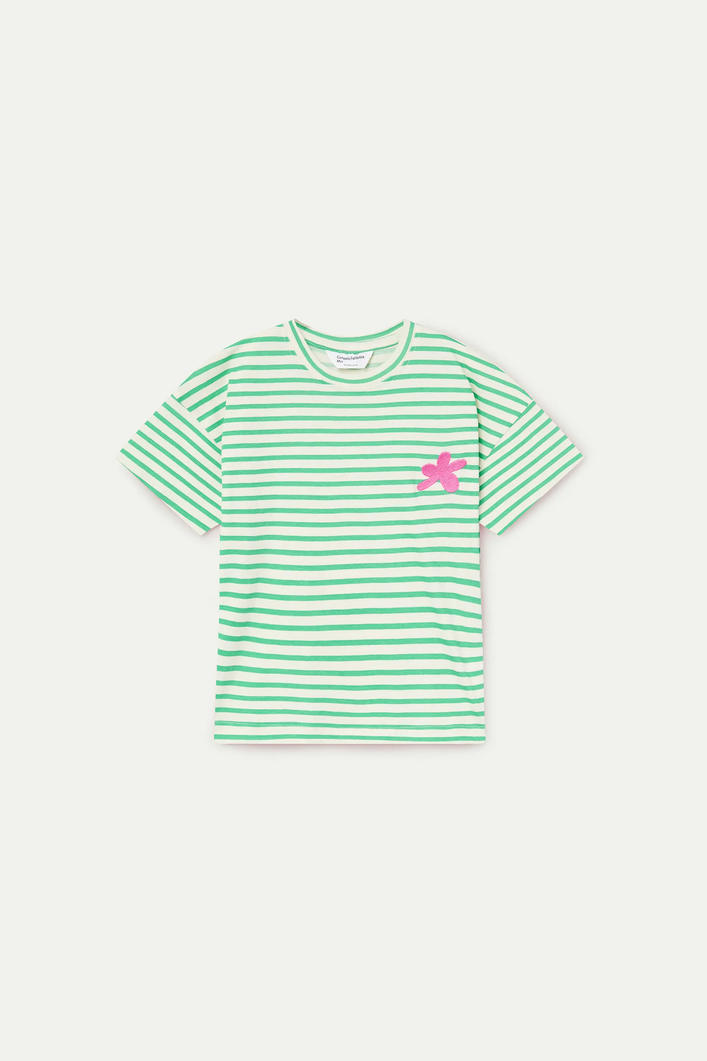 Girls' 100% cotton t-shirt with white and green striped print