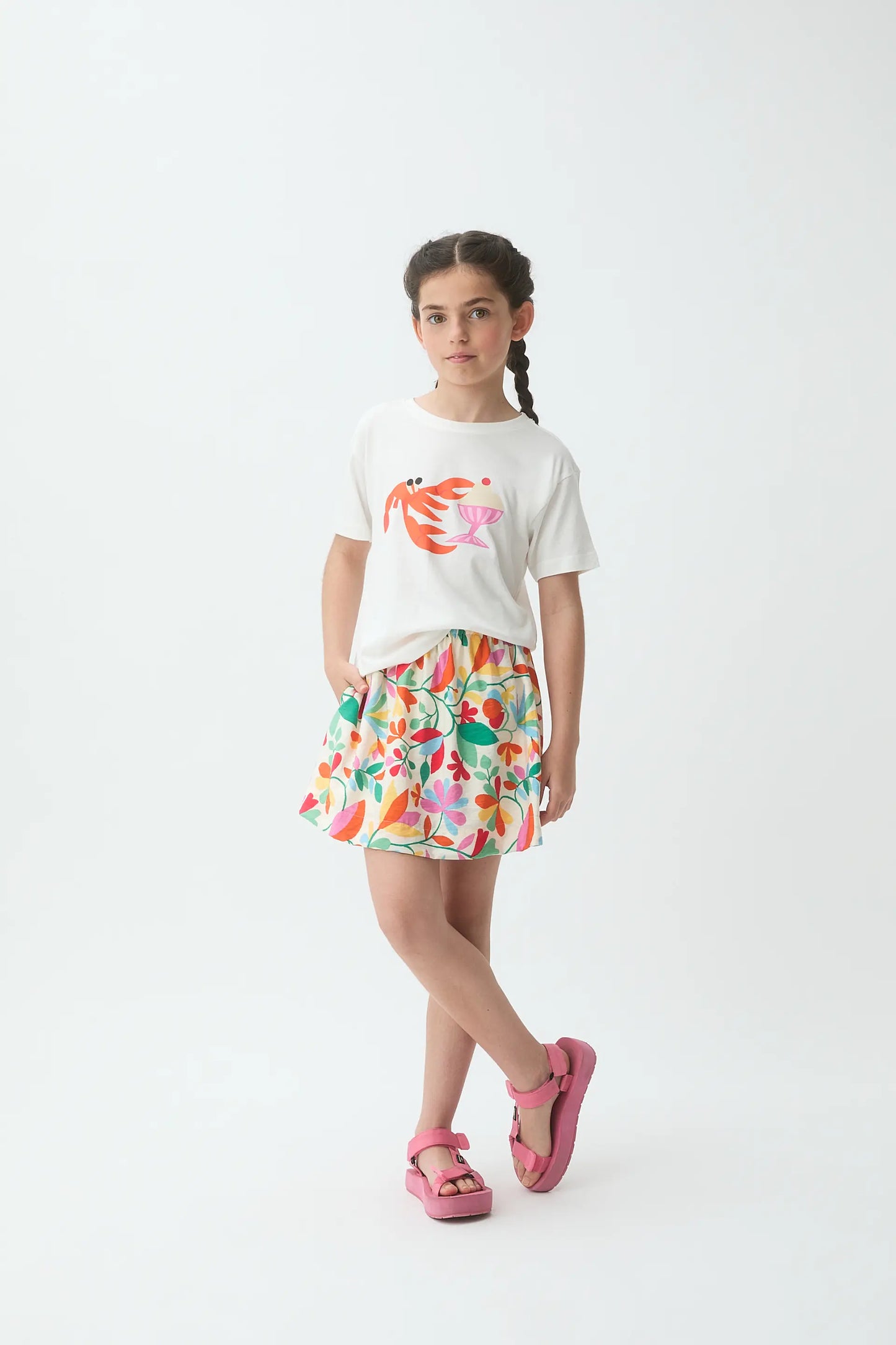 T-shirt da bambina in cotone 100% con stampa aragosta