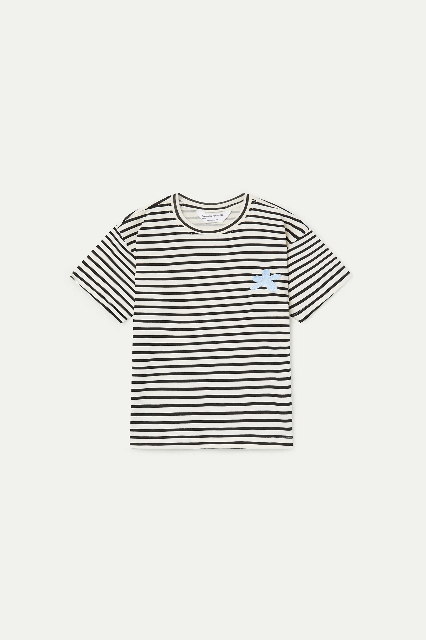 Camiseta de niña 100% algodón con parche de flor azul