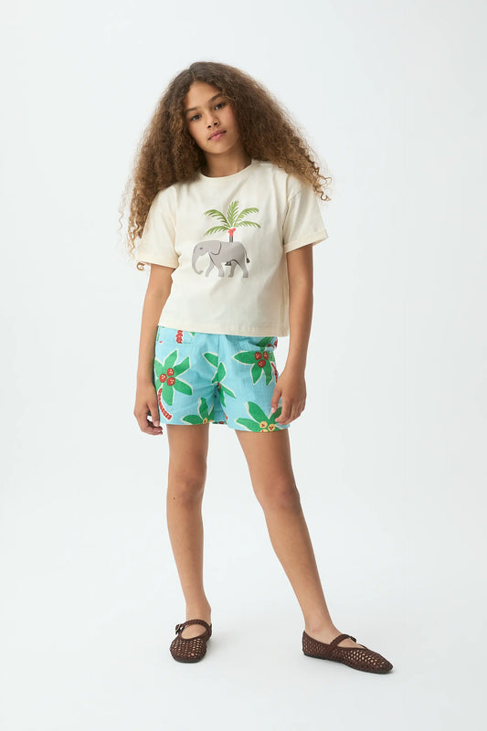 Camiseta de niña 100% algodón con estampado de Elefante y Palmera