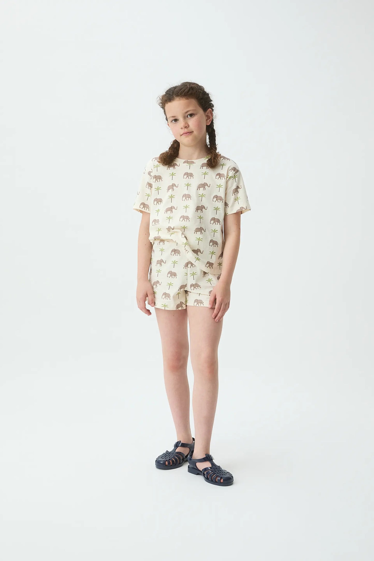 Pantaloncini da bambina in cotone 100% con stampa elefante
