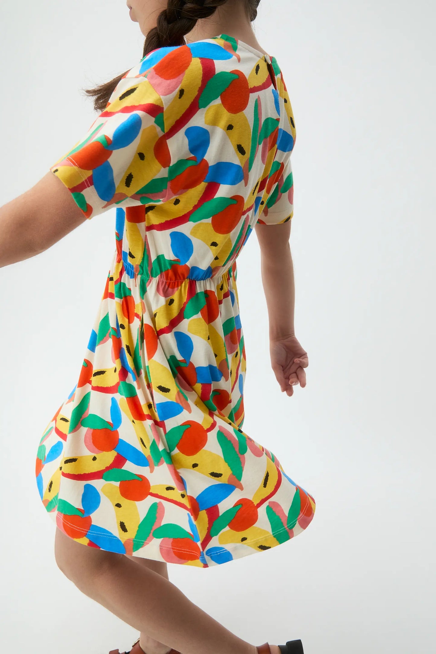 Abito corto per bambina, 100% cotone, con stampa Tutti Frutti