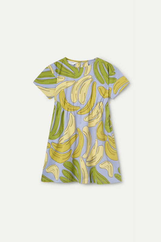 Vestido corto de niña 100% algodón con estampado Guineo