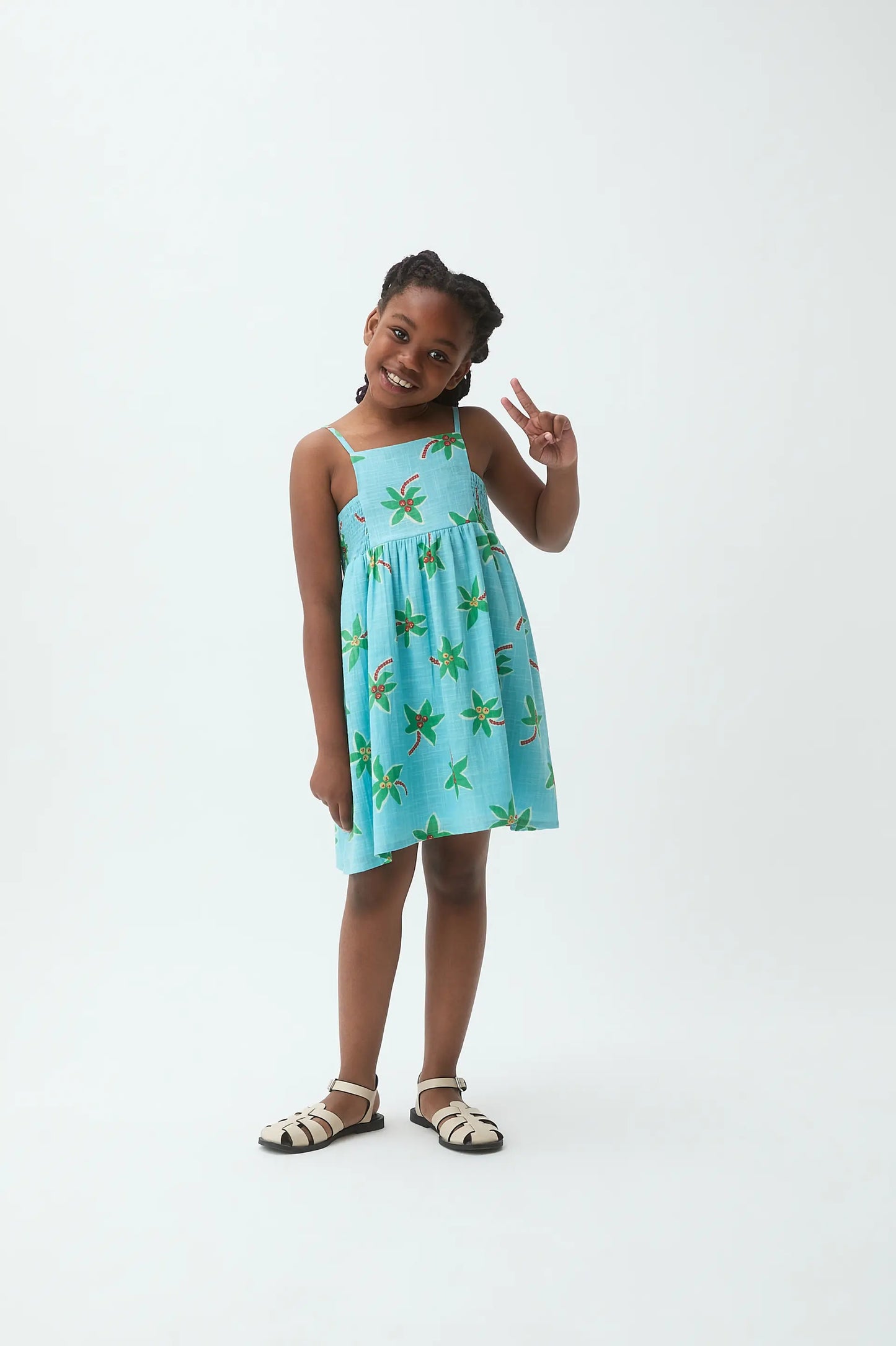 Vestido corto de niña 100% algodón con estampado Cocotero Small