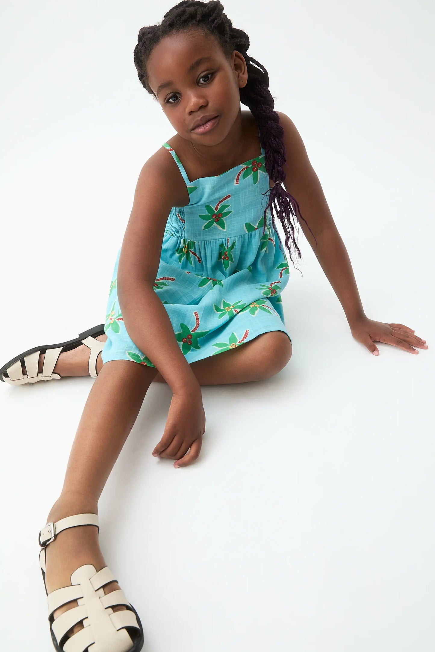 Vestido corto de niña 100% algodón con estampado Cocotero Small
