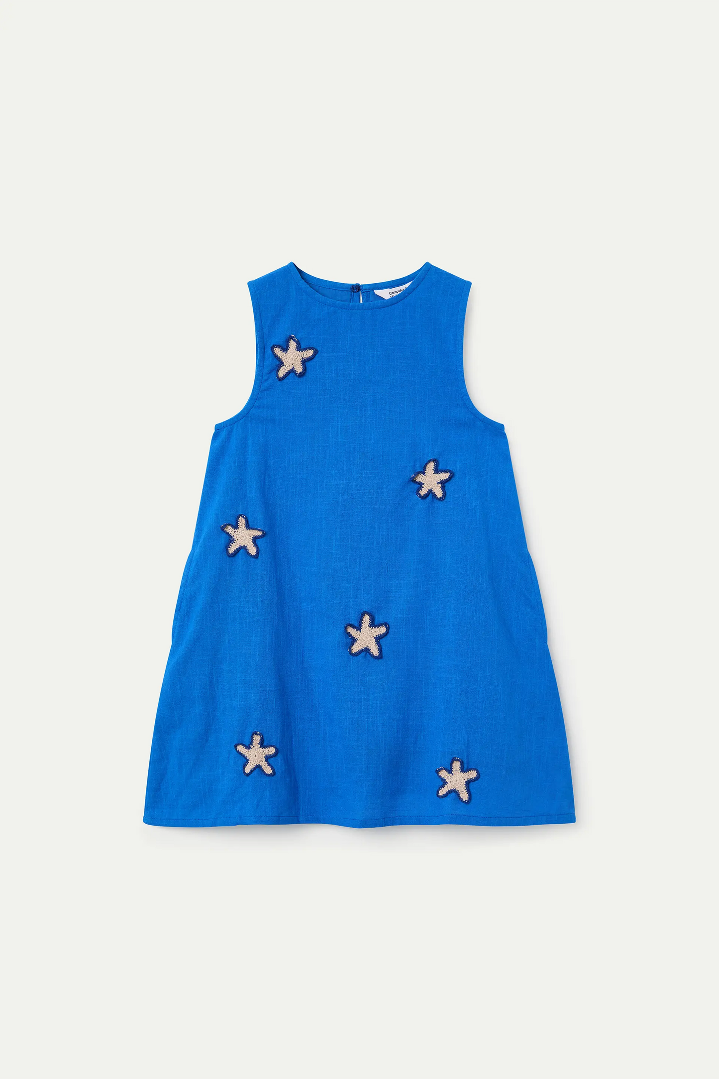 Vestido corto de niña 100% algodón azul marino con parche de estrellas