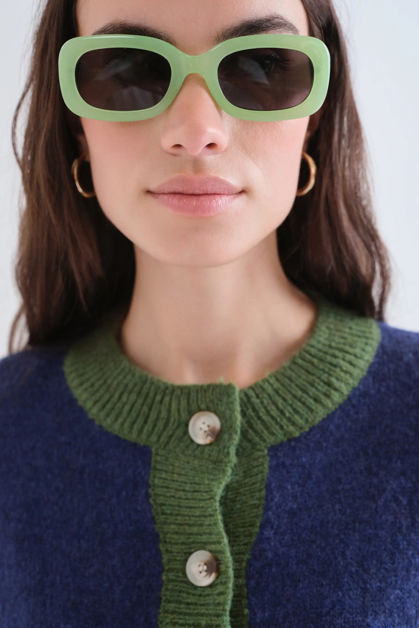 Cardigan a maglia bicolore blu e verde