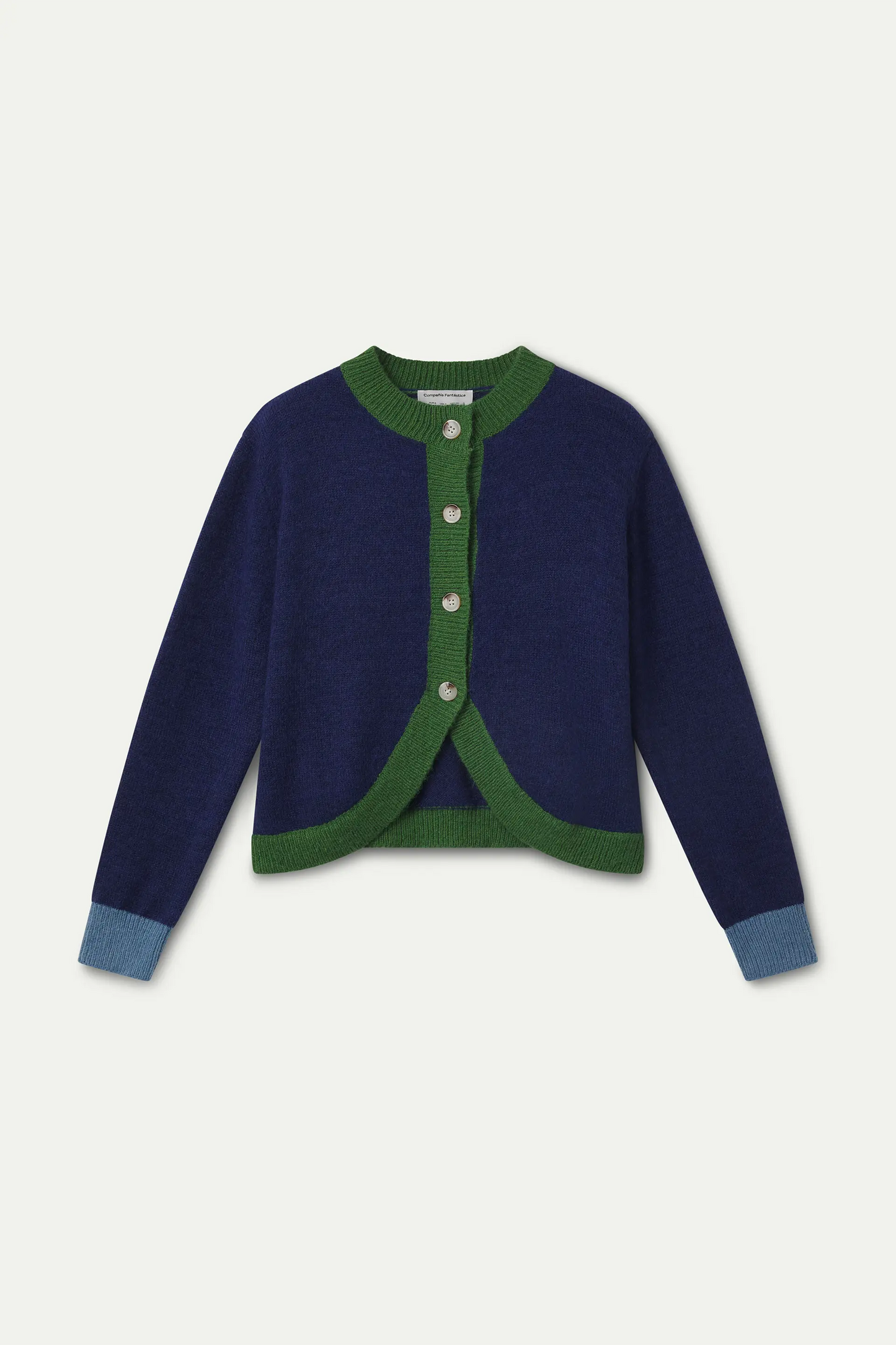 Cardigan a maglia bicolore blu e verde