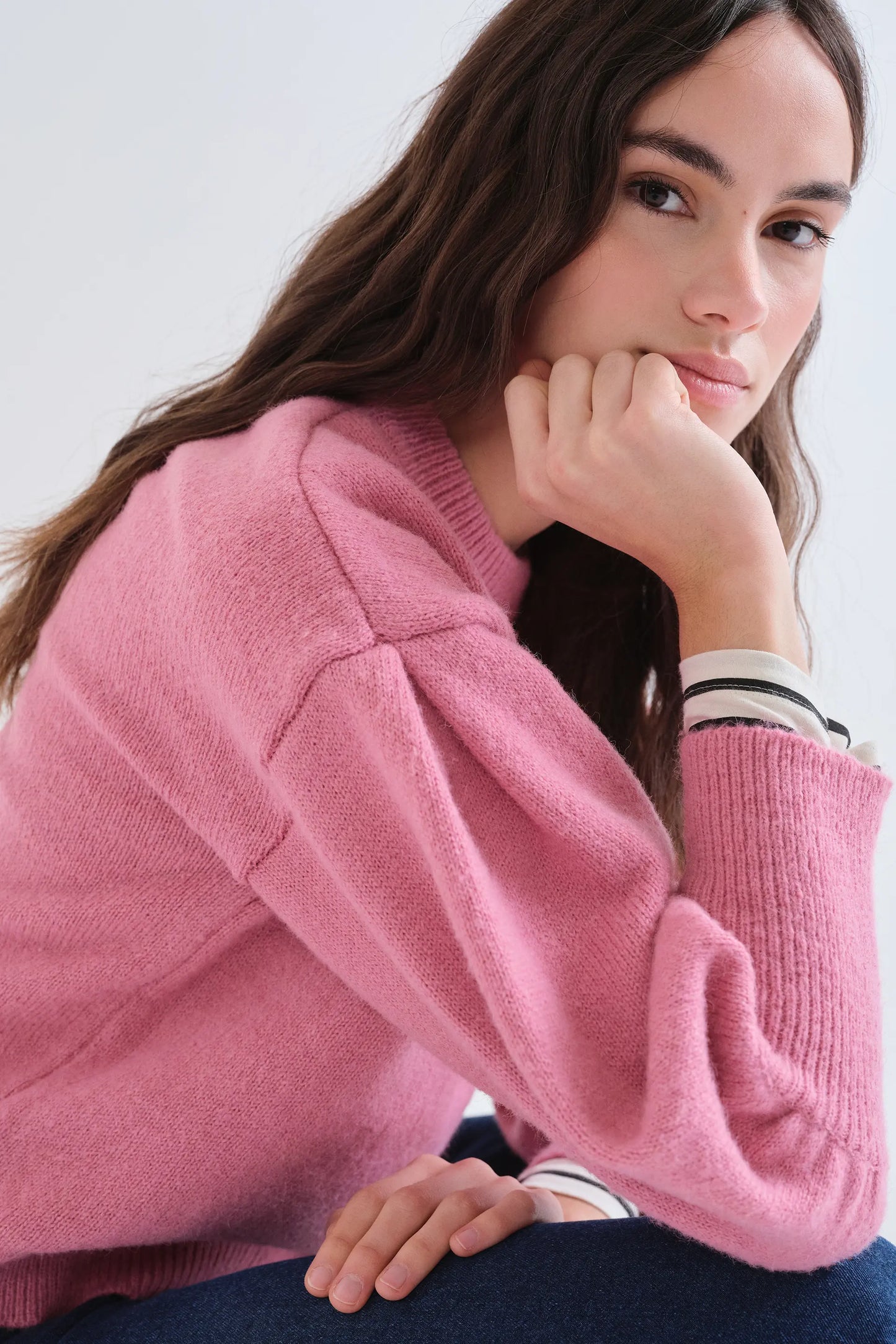 Jersey básico de punto rosa