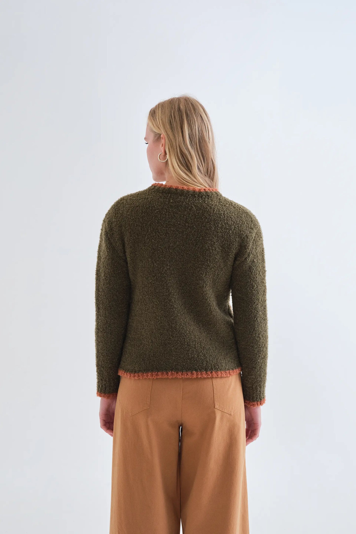 Dark green and orange two-tone cardigan