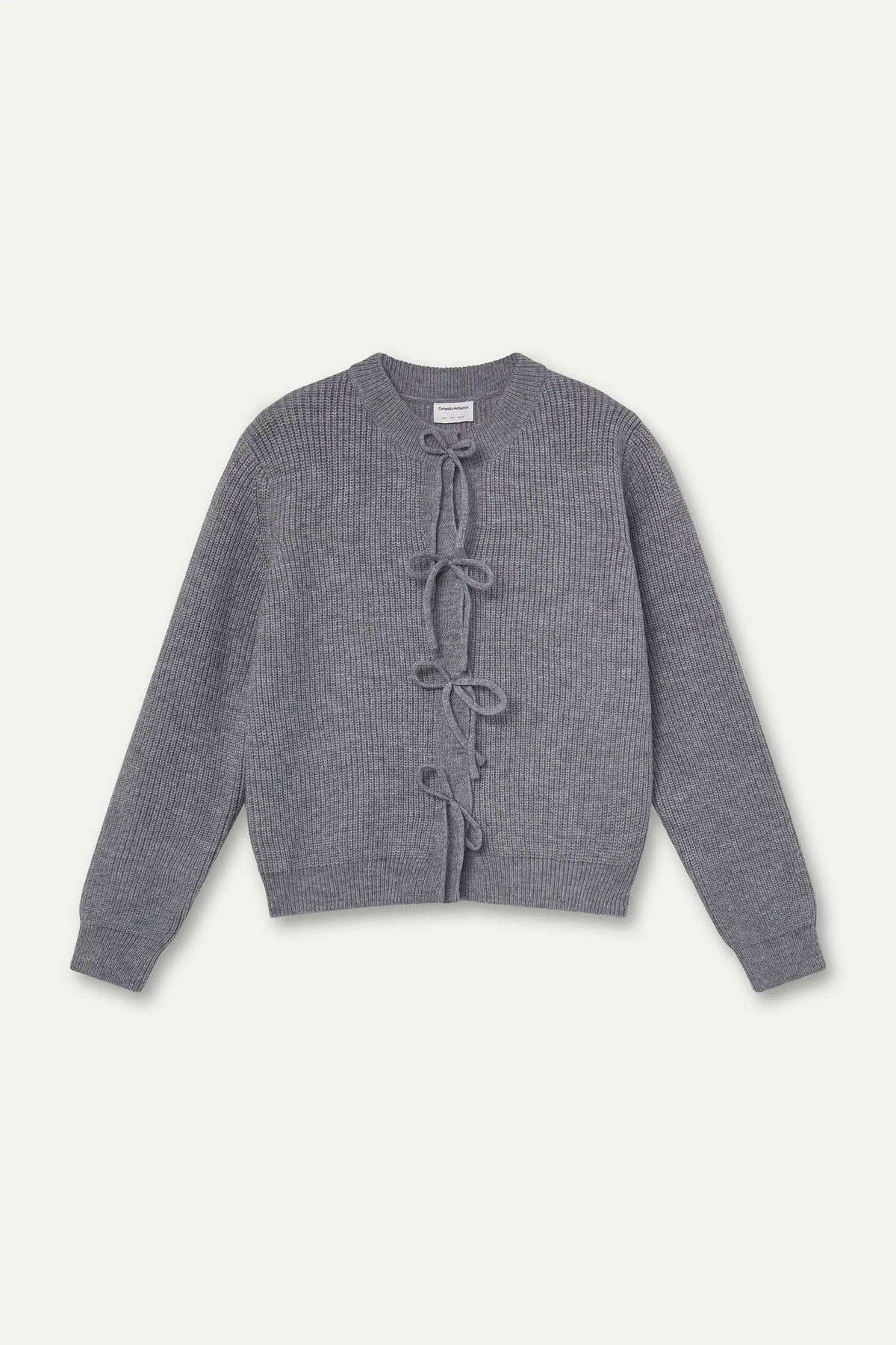 Cárdigan punto con lazos gris