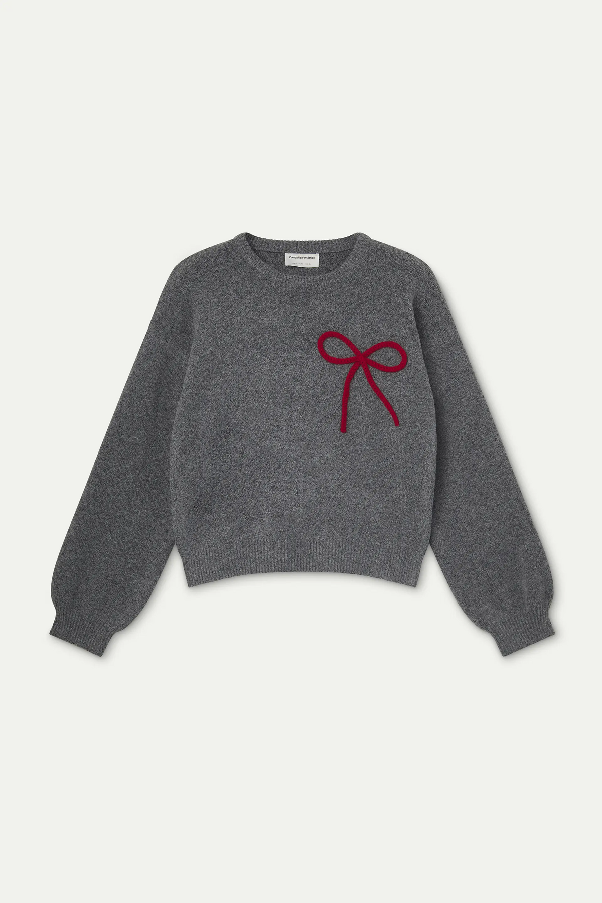 Jersey punto gris con detalle de lazo rojo