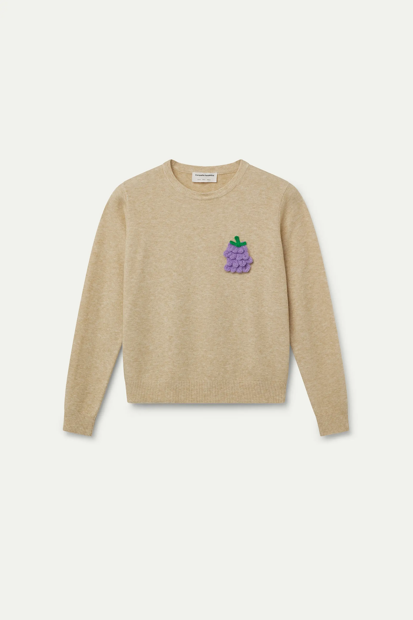 Jersey punto beige con detalle de uva