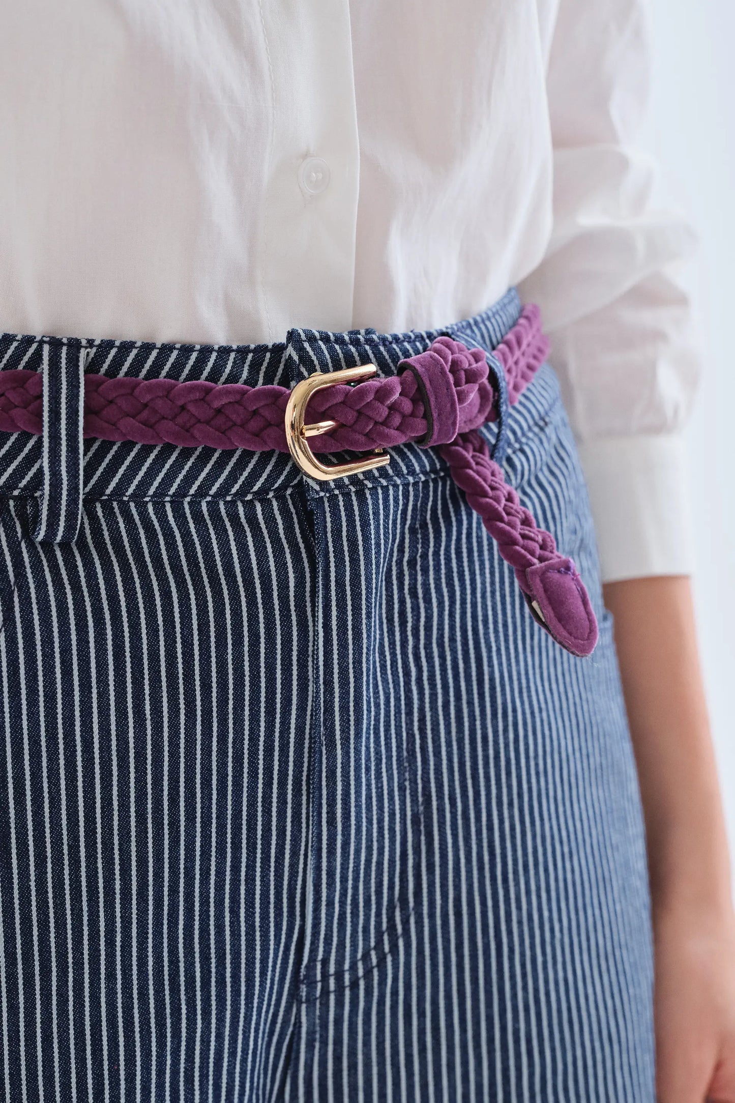 Purple faux leather woven belt