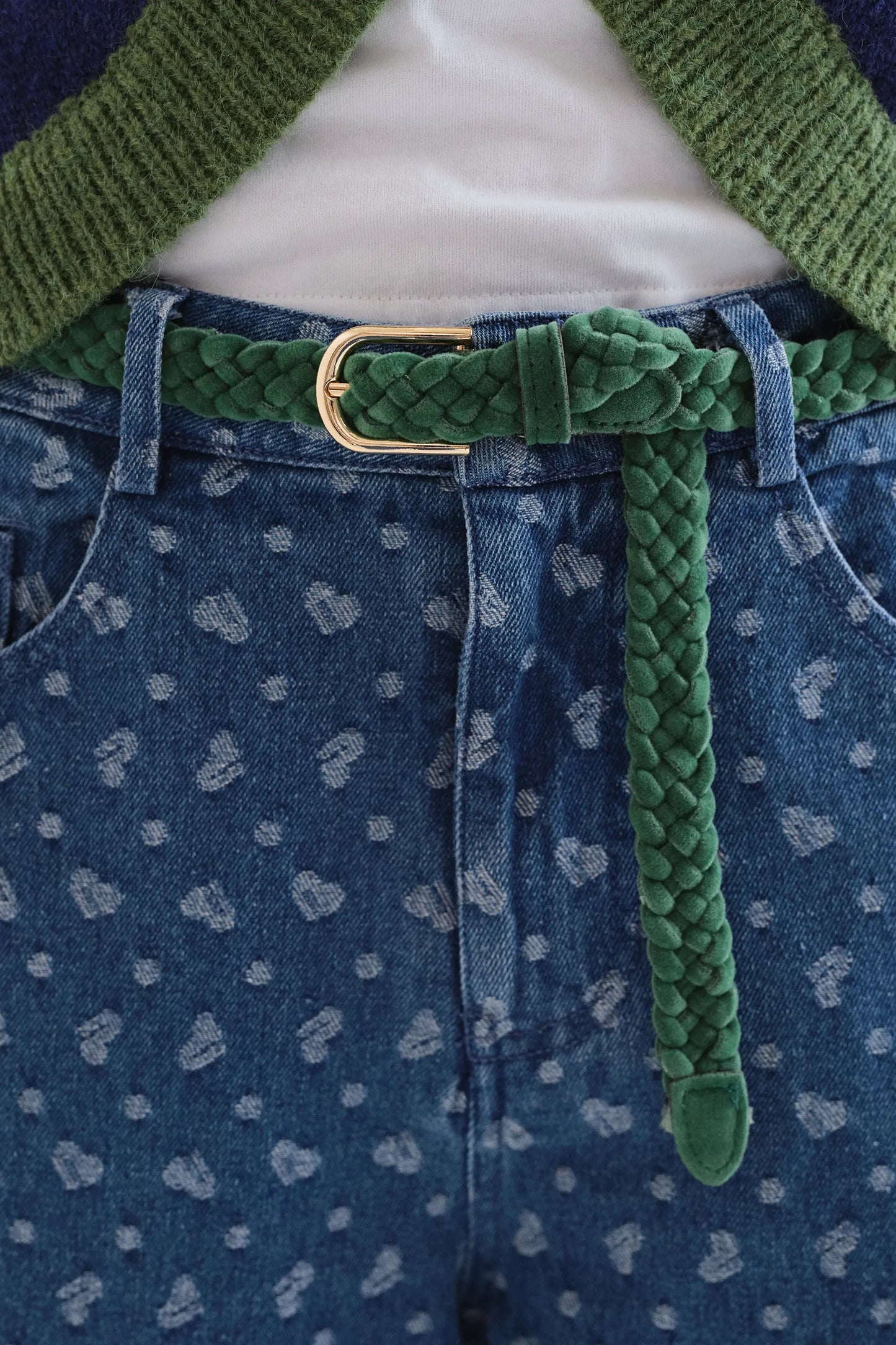 Woven faux leather green belt