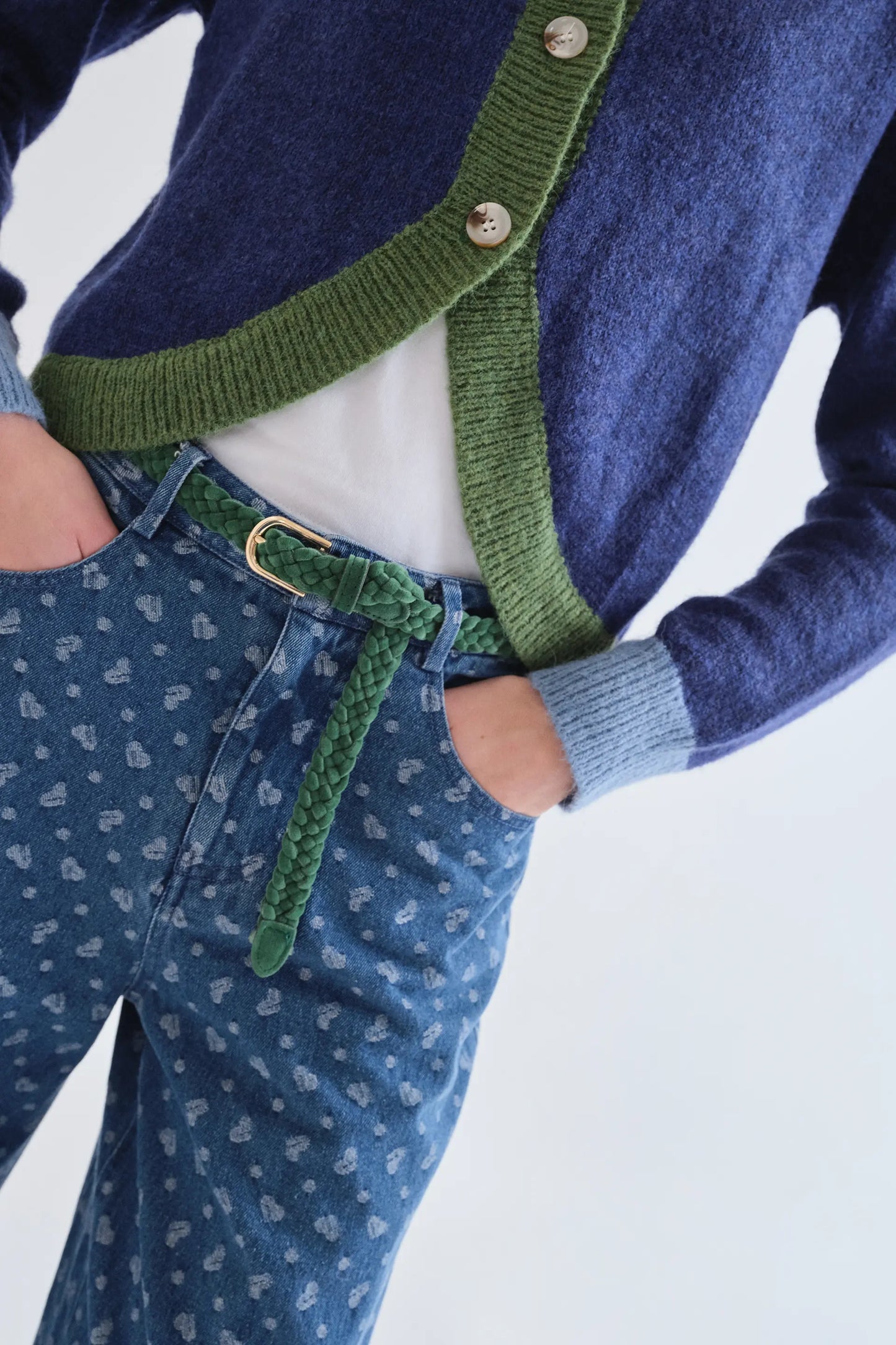 Woven faux leather green belt